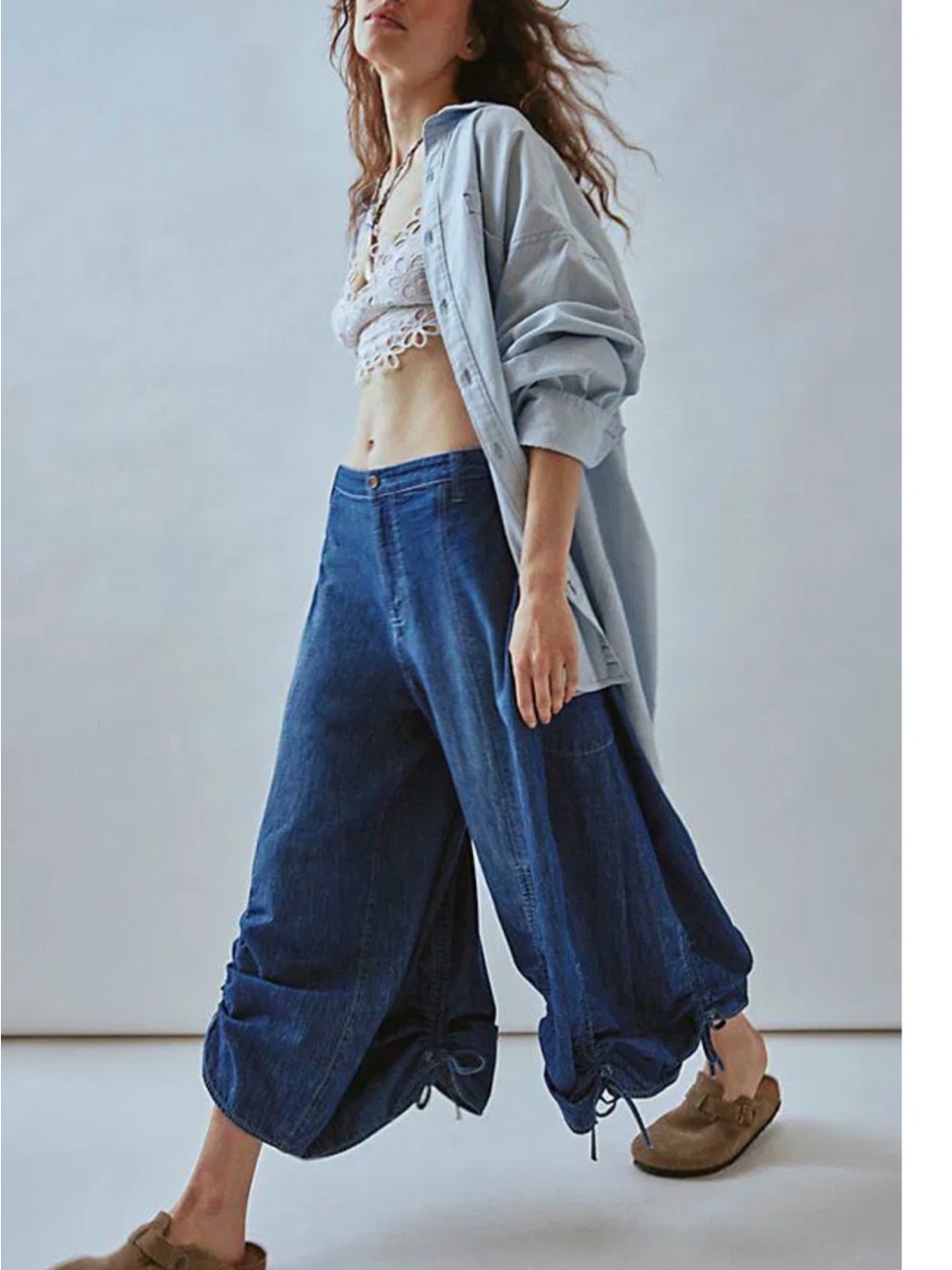 Free People We The Free Lily Fields Cinch Jeans Sz Small Wide Leg Balloon Denim - Picture 3 of 15